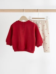Red/White Bow Print Cosy Baby Sweatshirt And Leggings 2 Piece Set - Image 5 of 15