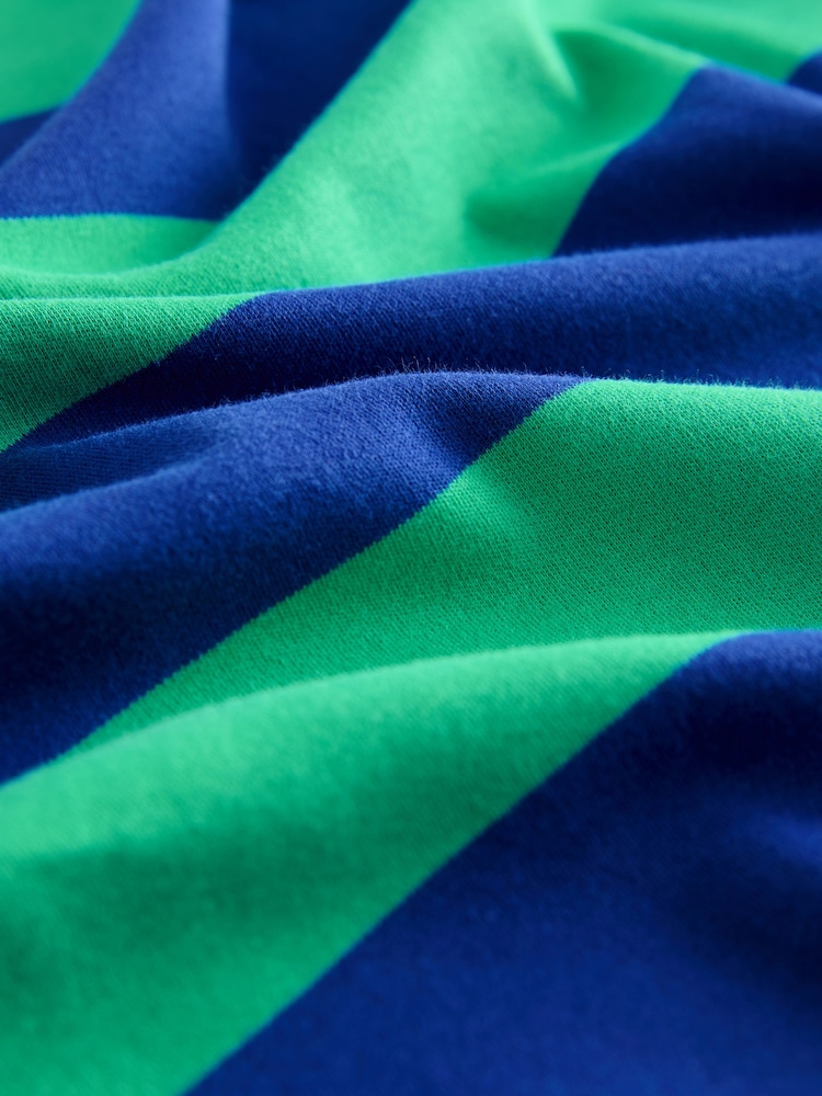 Blue/Green Stripe Oversized Relaxed Fit 100% Cotton Boxy Heavyweight Crew Neck T-Shirt - Image 6 of 6