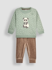 JoJo Maman Bébé Green Baby Panda Sweatshirt And Cosy Trousers Set - Image 1 of 5