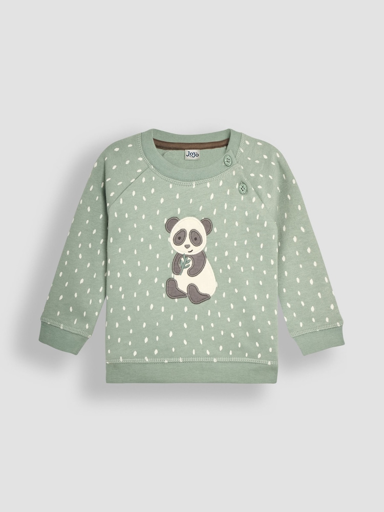 JoJo Maman Bébé Green Baby Panda Sweatshirt And Cosy Trousers Set - Image 2 of 5 JoJo Maman Bébé Green Baby Panda Sweatshirt And Cosy Trousers Set - Image 2 of 5