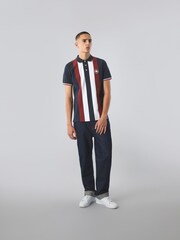 أزرق داكن - Pretty Green Stripe Knitted 100% Cotton Polo Shirt - صورة 1 من 3