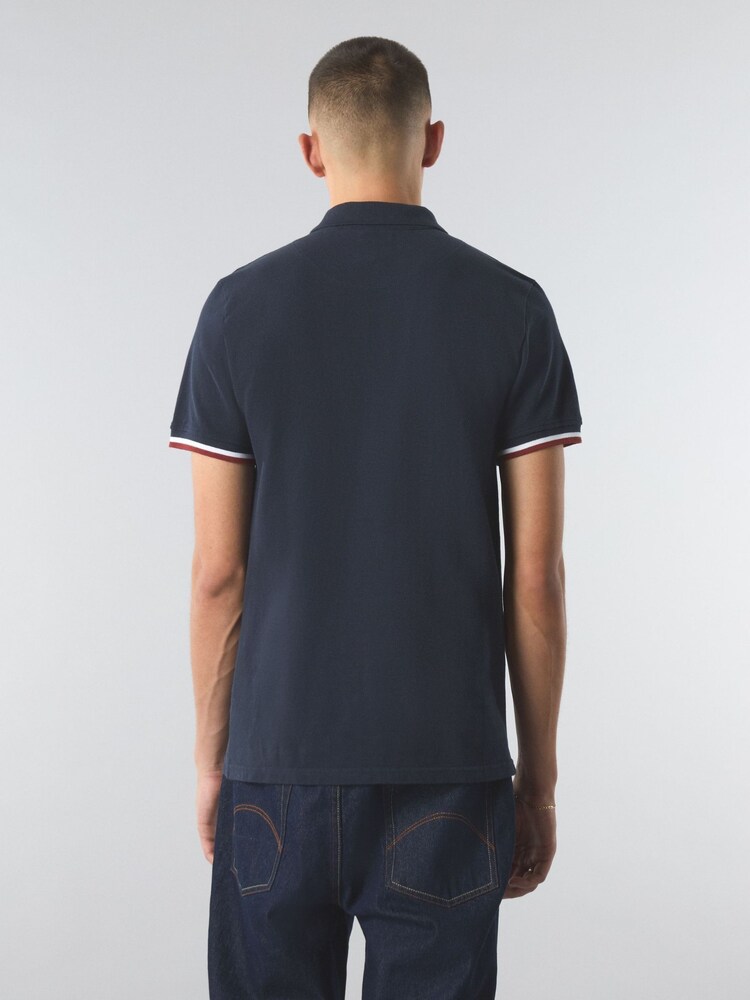 أزرق داكن - Pretty Green Stripe Knitted 100% Cotton Polo Shirt - صورة 2 من 3