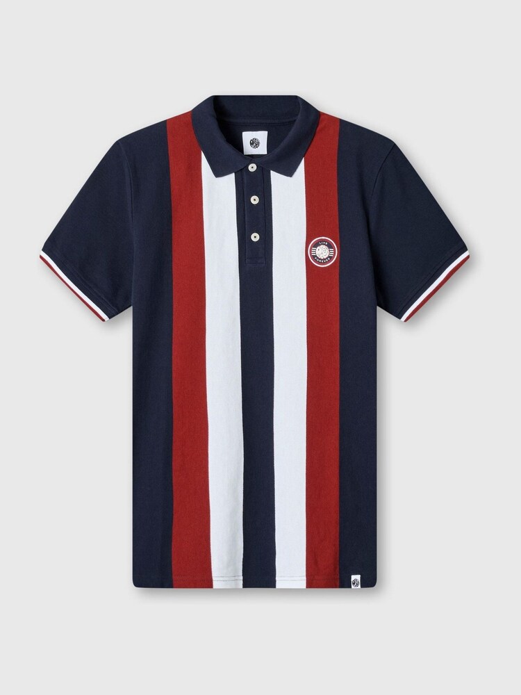 أزرق داكن - Pretty Green Stripe Knitted 100% Cotton Polo Shirt - صورة 3 من 3