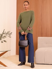 Love & Roses Khaki Green Cosy Crew Neck Longline Jumper - Image 2 of 4