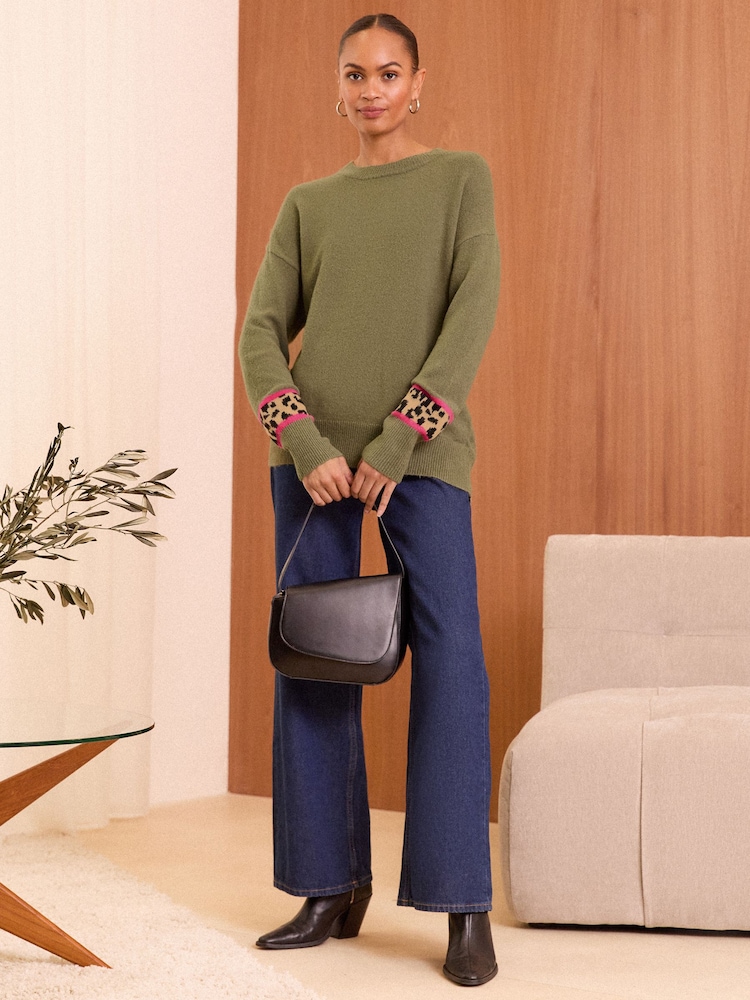 Love & Roses Khaki Green Cosy Crew Neck Longline Jumper - Image 2 of 4