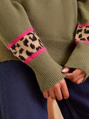 Love & Roses Khaki Green Cosy Crew Neck Longline Jumper - Image 3 of 4