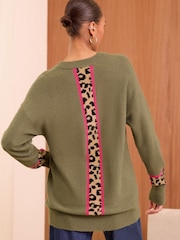 Love & Roses Khaki Green Cosy Crew Neck Longline Jumper - Image 4 of 4