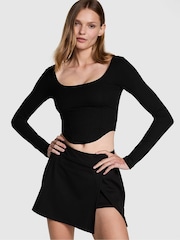 Victoria's Secret PINK Black Long Sleeve Cotton Corset Top - Image 1 of 3