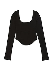 Victoria's Secret PINK Black Long Sleeve Cotton Corset Top - Image 3 of 3