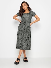PixieGirl Petite Black Paisley Print Midi Smock Dress - Image 1 of 5