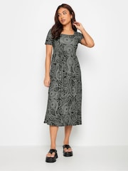 PixieGirl Petite Black Paisley Print Midi Smock Dress - Image 2 of 5