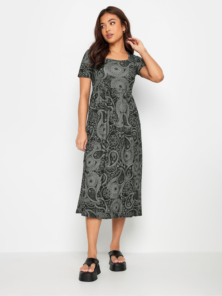 PixieGirl Petite Black Paisley Print Midi Smock Dress - Image 2 of 5