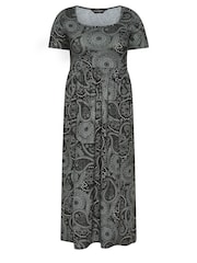 PixieGirl Petite Black Paisley Print Midi Smock Dress - Image 5 of 5