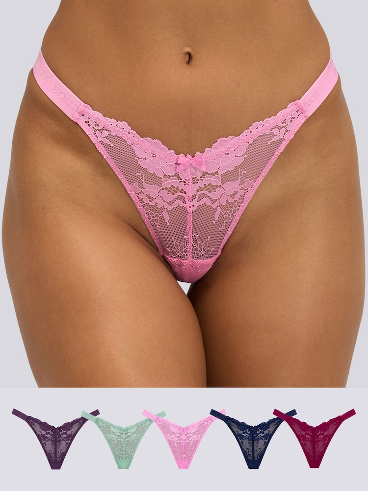 Boux Avenue Pink Fran High Leg Thong 5 Pack - Image 1 of 6 Boux Avenue Pink Fran High Leg Thong 5 Pack - Image 1 of 6