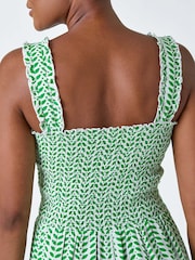 Roman Green Zig Zag Print Shirred 100% Cotton Dress - Image 5 of 5