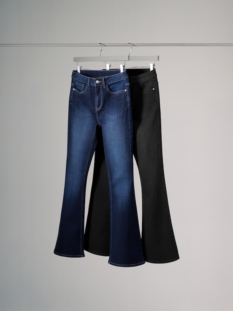 The Set Mid Blue/Black 2 Pack Flared Denim Jeans - Image 10 of 10