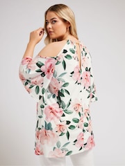 Weiß - Yours Curve YOURS LONDON Top mit Kette und Blumenmuster und kalten Schultern - Bild 2 von 6
