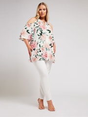 Weiß - Yours Curve YOURS LONDON Top mit Kette und Blumenmuster und kalten Schultern - Bild 3 von 6