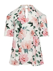 Weiß - Yours Curve YOURS LONDON Top mit Kette und Blumenmuster und kalten Schultern - Bild 6 von 6
