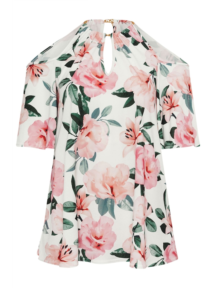 Weiß - Yours Curve YOURS LONDON Top mit Kette und Blumenmuster und kalten Schultern - Bild 6 von 6