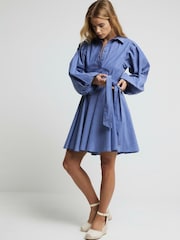 River Island Blue Stripe Batwing Shirt Mini Dress - Image 1 of 4