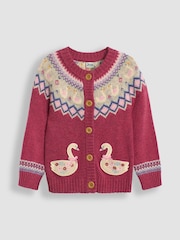JoJo Maman Bébé Rose Pink Swan Knit Fair Isle Cardigan - Image 2 of 4