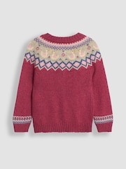 JoJo Maman Bébé Rose Pink Swan Knit Fair Isle Cardigan - Image 3 of 4