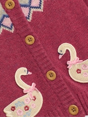 JoJo Maman Bébé Rose Pink Swan Knit Fair Isle Cardigan - Image 4 of 4