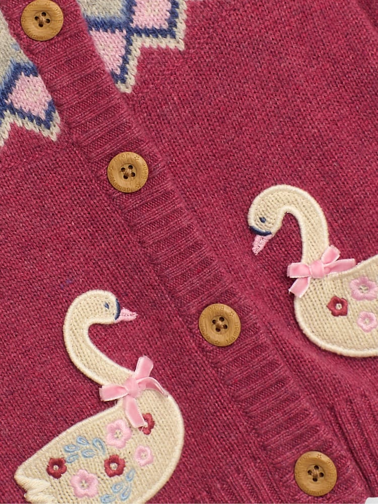 JoJo Maman Bébé Rose Pink Swan Knit Fair Isle Cardigan - Image 4 of 4