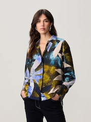 Blue/Green Leaf Print Long Sleeve Button Down Shirt - Image 2 of 9