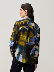 Blue/Green Leaf Print Long Sleeve Button Down Shirt - Image 3 of 9