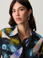 Blue/Green Leaf Print Long Sleeve Button Down Shirt - Image 4 of 9