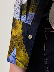 Blue/Green Leaf Print Long Sleeve Button Down Shirt - Image 5 of 9