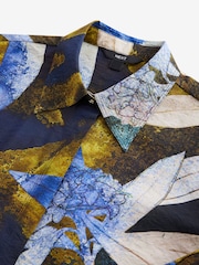 Blue/Green Leaf Print Long Sleeve Button Down Shirt - Image 7 of 9