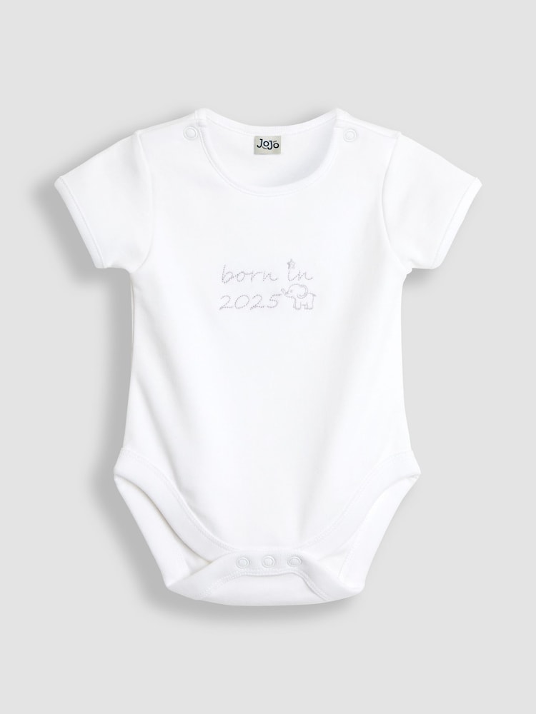 JoJo Maman Bébé White Born In 2025 Embroidered Body - Image 1 of 3
