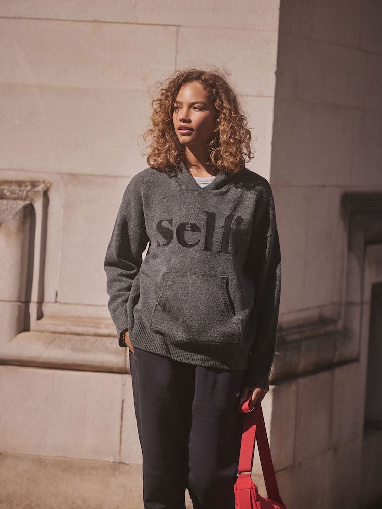 self. Grey Knitted Hoodie - Image 1 of 6
