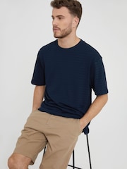 Threadbare Navy Relaxed Fit Textured T-Shirt - Image 1 of 4