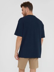 Threadbare Navy Relaxed Fit Textured T-Shirt - Image 2 of 4