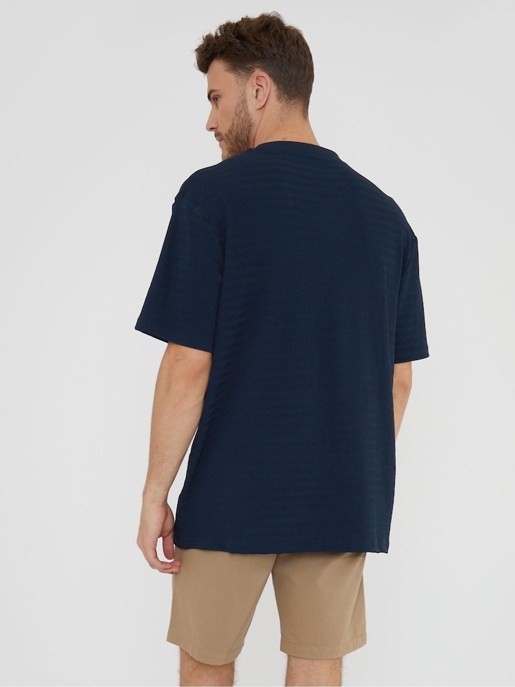 Threadbare Navy Relaxed Fit Textured T-Shirt - Image 2 of 4