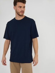 Threadbare Navy Relaxed Fit Textured T-Shirt - Image 3 of 4