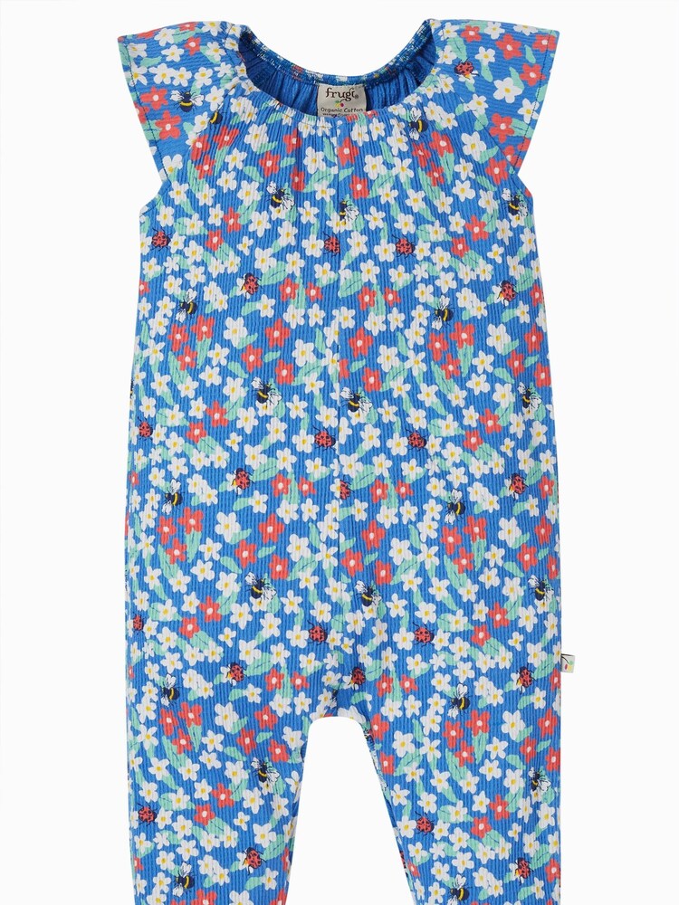 Frugi Blue Crinkle Jersey Floral Fun Print Playsuit - Image 1 of 1