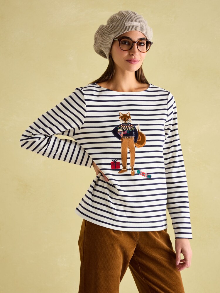 Joules Festive Harbour Multi/White Boat Neck Breton Top - Image 1 of 8
