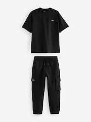 Black 100% Cotton Short Sleeve Utility T-Shirt and Joggers Set (3-16yrs) - Image 1 of 3