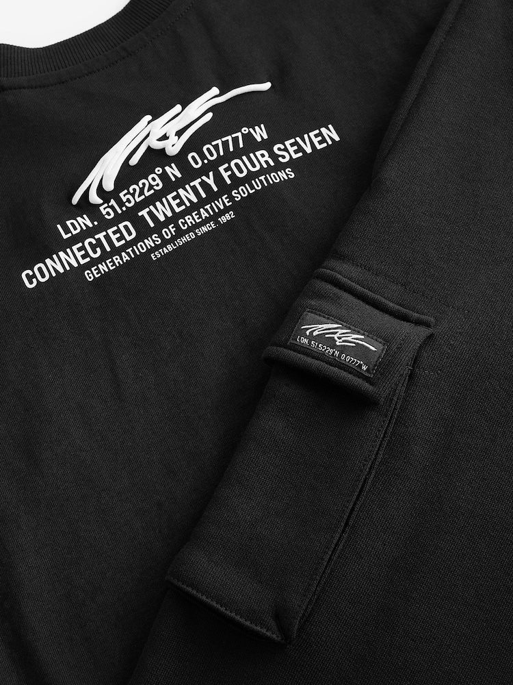 Black 100% Cotton Short Sleeve Utility T-Shirt and Joggers Set (3-16yrs) - Image 3 of 3