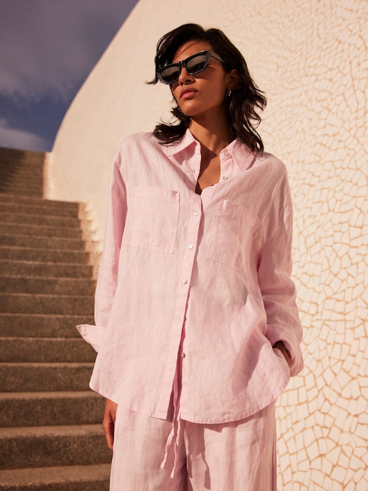 Mint Velvet Pink 100% Linen Long Sleeve Shirt - Image 2 of 4
