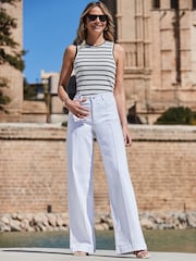 Sosandar White Wide Leg Pintuck Jeans - Image 1 of 5
