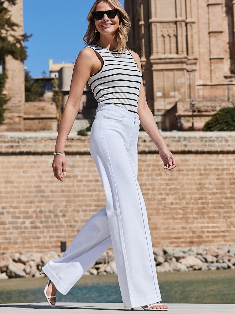 Sosandar White Wide Leg Pintuck Jeans - Image 2 of 5