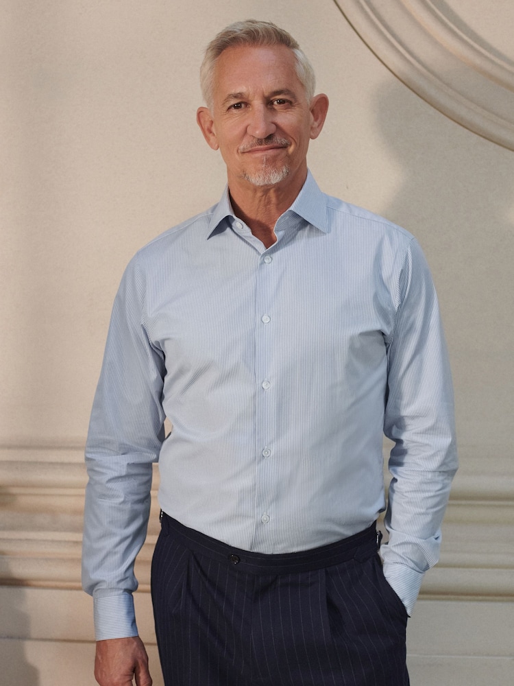 Blue Stripe Slim Fit Premium Two-Fold Cotton Shirt - Image 1 of 7