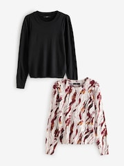 Black/Abstract Print Crew Neck Long Sleeve Jumper 2 Pack - Image 1 of 7