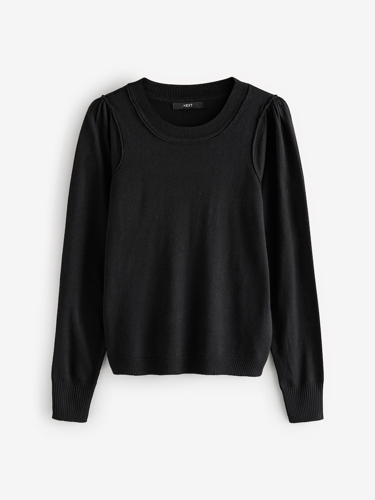 Black/Abstract Print Crew Neck Long Sleeve Jumper 2 Pack - Image 7 of 7